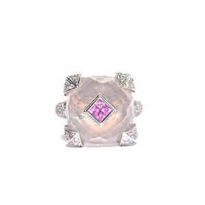 18k Diamond, Pink Sapphire & Rose Quartz Statement Ring